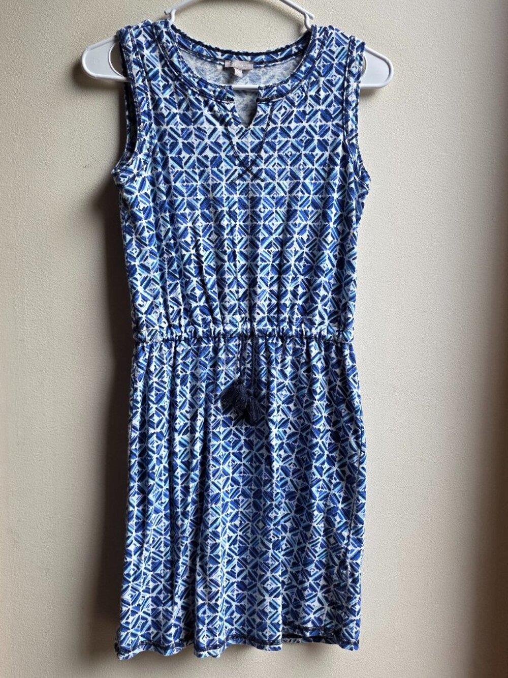 T By Talbots Blue Sleeveless Blue Geometric Print Midi Dress Size Petite XS